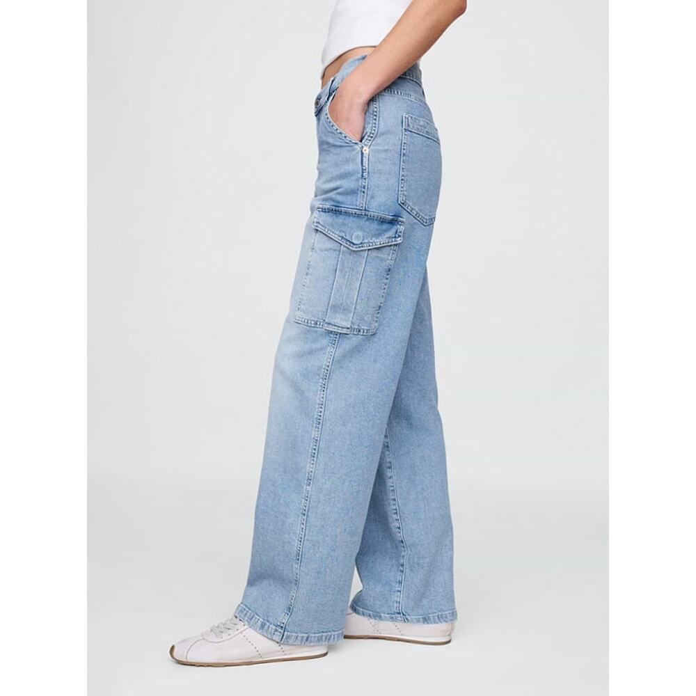 NWT Gap Size 28 Mid Rise '90s Loose Cargo Utility Baggy Denim Light Blue Jeans - Picture 2 of 7
